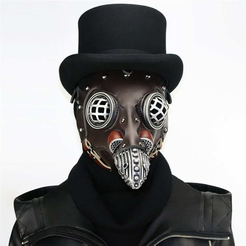 Brown PU PLAGUE Doctor Mask Mascarilla gótica pájaro con máscara Steampunk accesorios