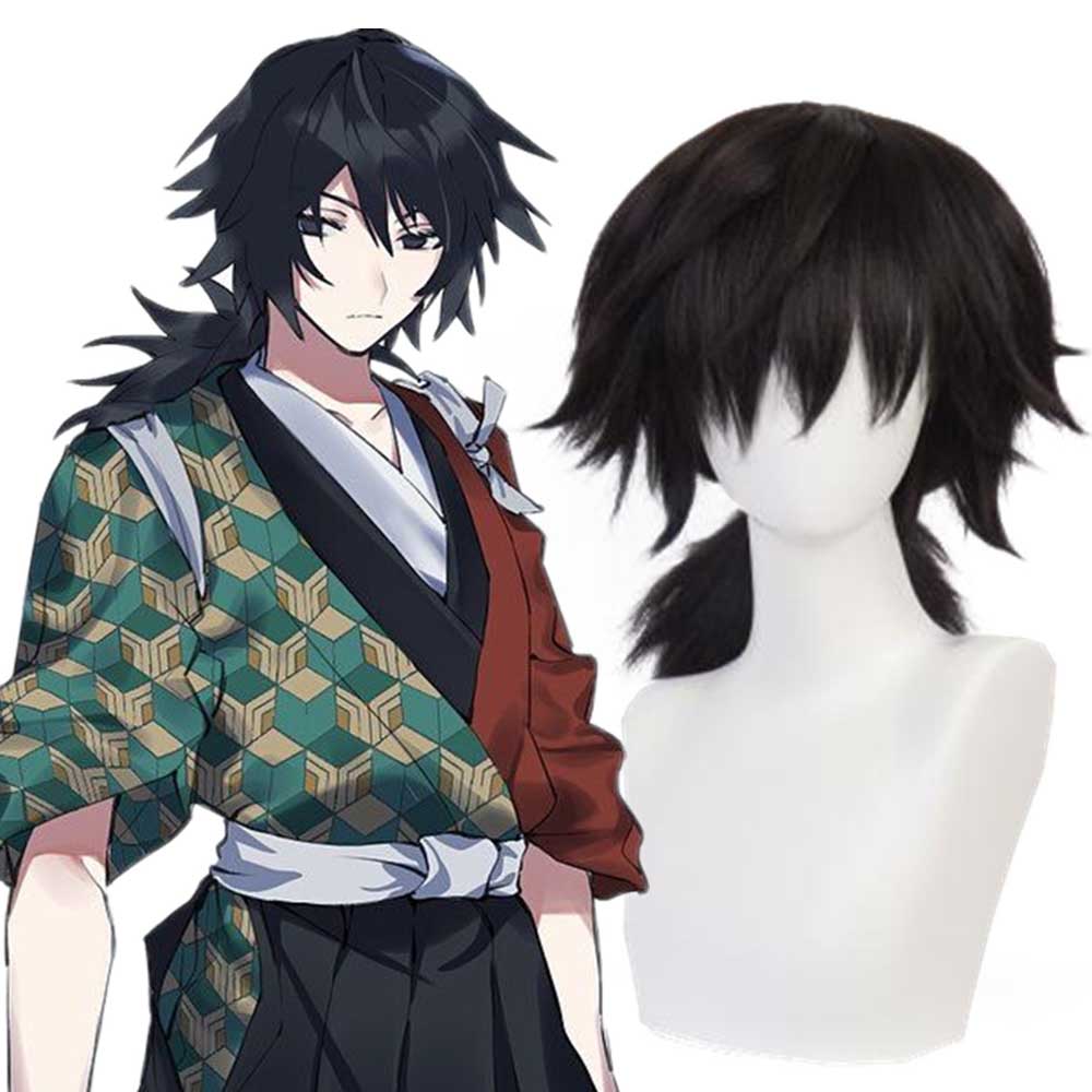 giyuu tomioka negro cosplay wig anime demon demonio slayer: kimetsu no yaiba  pelo